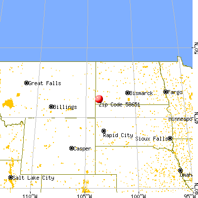 Rhame, ND (58651) map from a distance