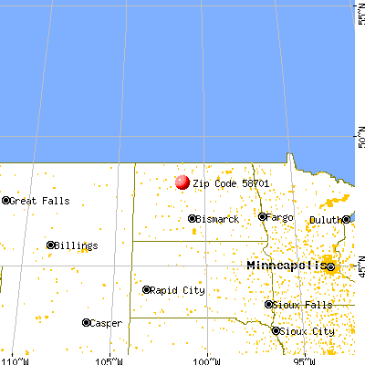 Minot, ND (58701) map from a distance
