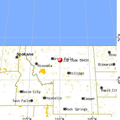Denton, MT (59430) map from a distance