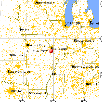 Pevely, MO (63070) map from a distance