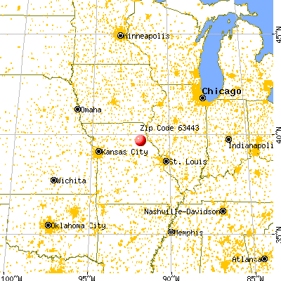 Hunnewell, MO (63443) map from a distance