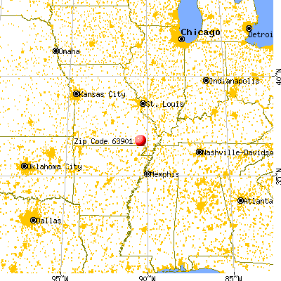 Poplar Bluff, MO (63901) map from a distance