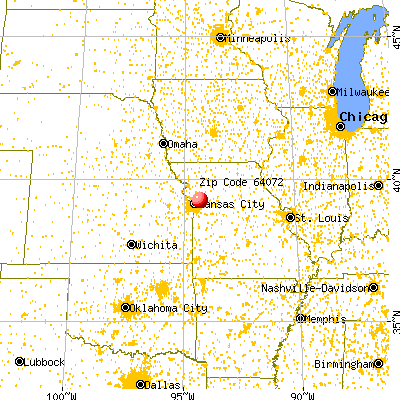 Missouri City, MO (64072) map from a distance