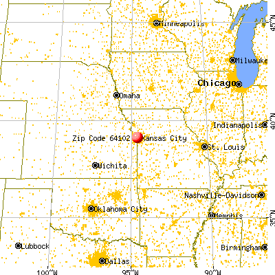 Kansas City, MO (64102) map from a distance
