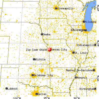 Kansas City, MO (64108) map from a distance