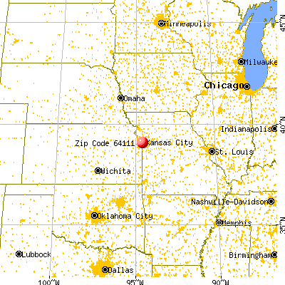 Kansas City, MO (64111) map from a distance
