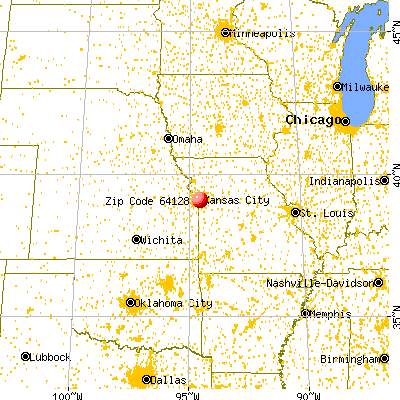 Kansas City, MO (64128) map from a distance