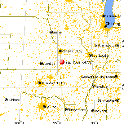 Nevada, MO (64772) map from a distance