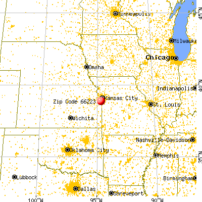 Overland Park, KS (66223) map from a distance
