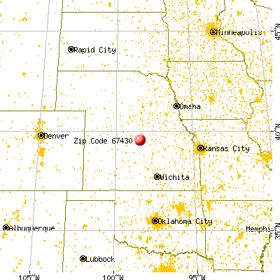 Cawker City, KS (67430) map from a distance