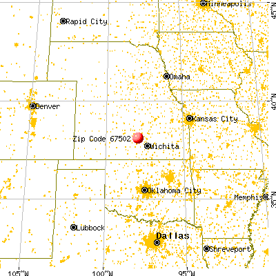Hutchinson, KS (67502) map from a distance