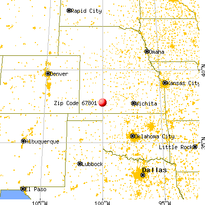 Dodge City, KS (67801) map from a distance