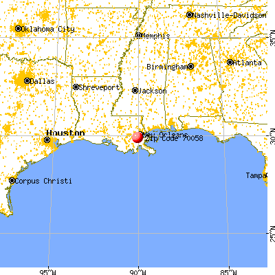 Harvey, LA (70058) map from a distance