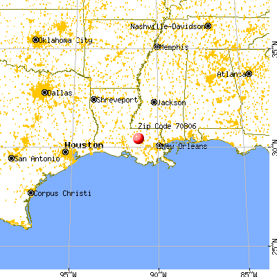 Baton Rouge, LA (70806) map from a distance