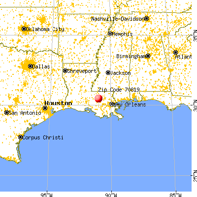 Baton Rouge, LA (70819) map from a distance
