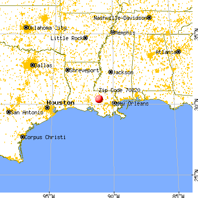 Baton Rouge, LA (70820) map from a distance