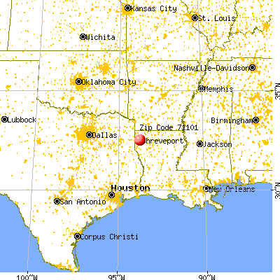 Shreveport, LA (71101) map from a distance