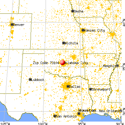 Oklahoma City, OK (73104) map from a distance