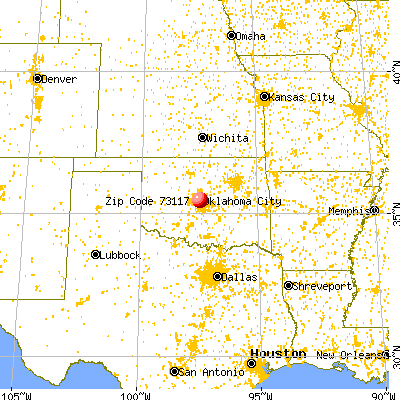 Oklahoma City, OK (73117) map from a distance