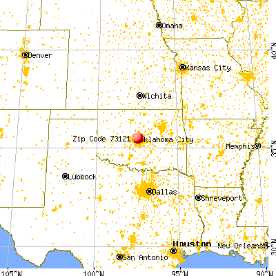 Oklahoma City, OK (73121) map from a distance
