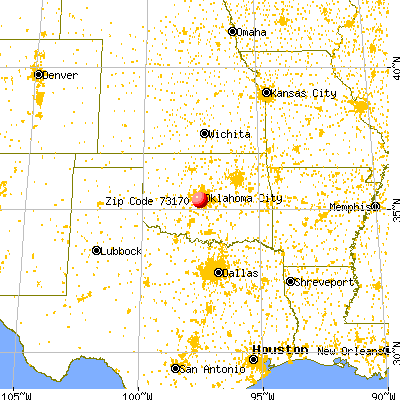 Oklahoma City, OK (73170) map from a distance
