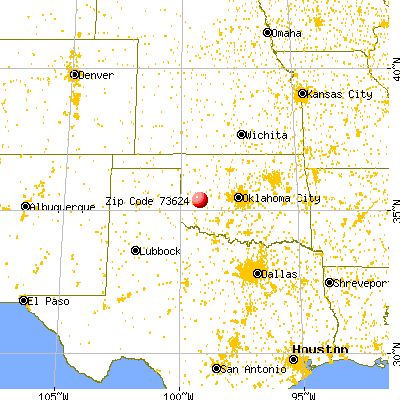 Burns Flat, OK (73624) map from a distance