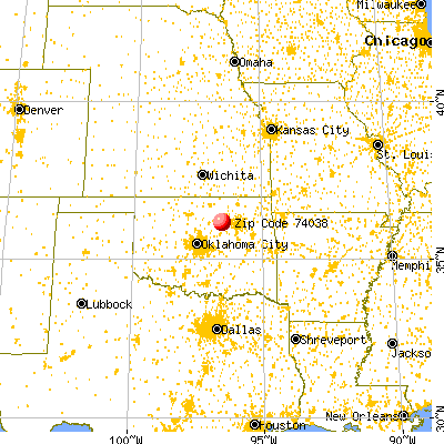 Jennings, OK (74038) map from a distance