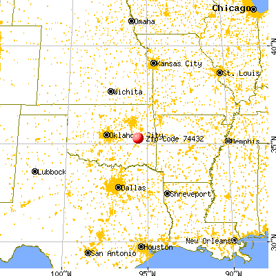 Texanna, OK (74432) map from a distance