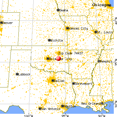 Henryetta, OK (74437) map from a distance