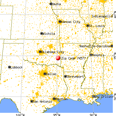 Whitesboro, OK (74577) map from a distance