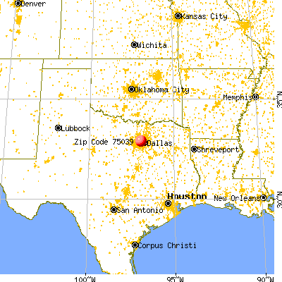 Irving, TX (75039) map from a distance