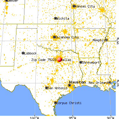 Dallas, TX (75223) map from a distance