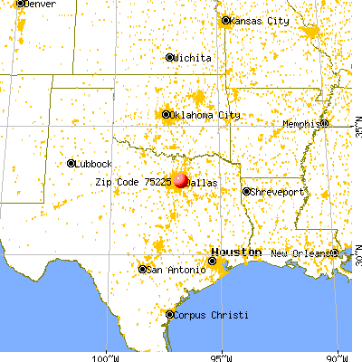 Dallas, TX (75225) map from a distance