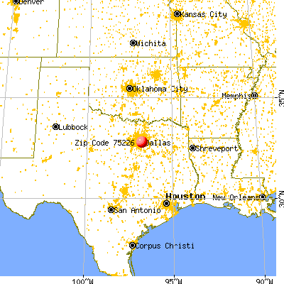 Dallas, TX (75226) map from a distance