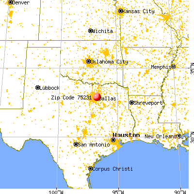 Dallas, TX (75231) map from a distance