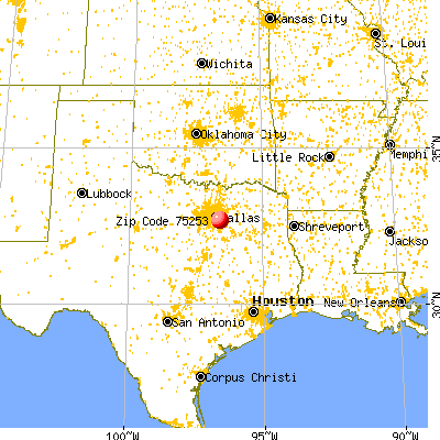 Dallas, TX (75253) map from a distance