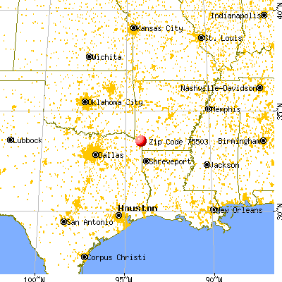 Texarkana, TX (75503) map from a distance
