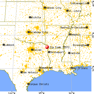 Queen City, TX (75572) map from a distance