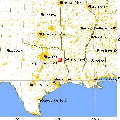 Lake Cherokee, TX (75603) map from a distance