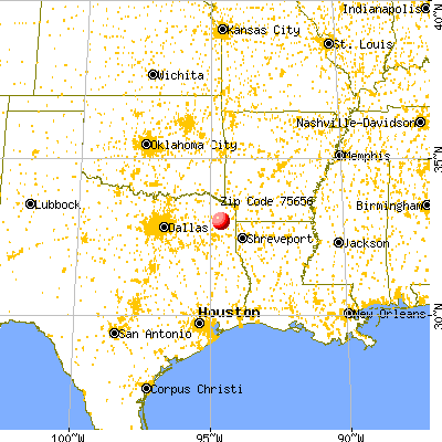 Hughes Springs, TX (75656) map from a distance