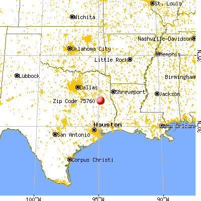 Cushing, TX (75760) map from a distance