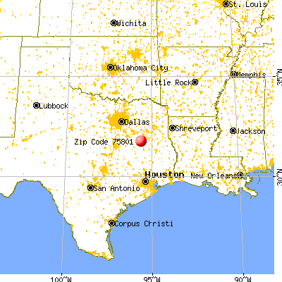 Palestine, TX (75801) map from a distance