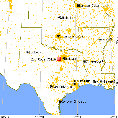 Fort Worth, TX (76116) map from a distance