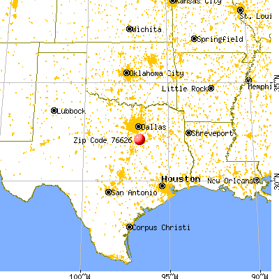 Blooming Grove, TX (76626) map from a distance