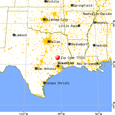 Huntsville, TX (77320) map from a distance