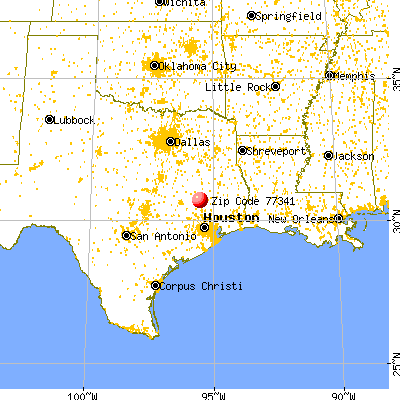 Huntsville, TX (77341) map from a distance