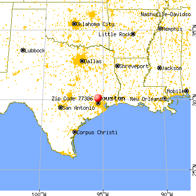 Houston, TX (77386) map from a distance