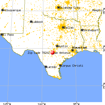 San Antonio, TX (78202) map from a distance