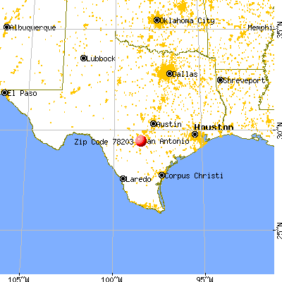 San Antonio, TX (78203) map from a distance