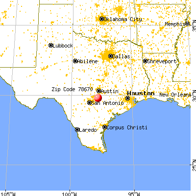 Staples, TX (78670) map from a distance